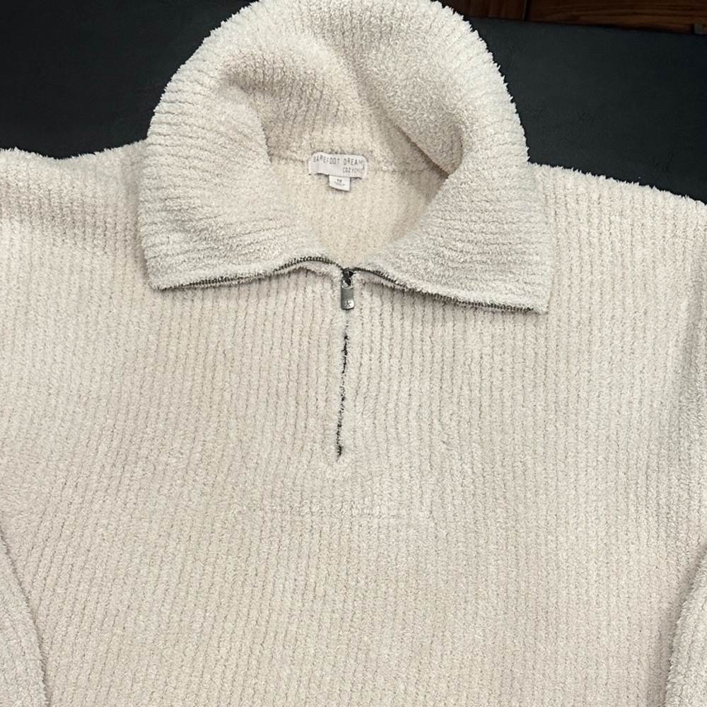 Barefoot Dreams Cozy Chic Off-White Quarter Zip-Up Sweater
